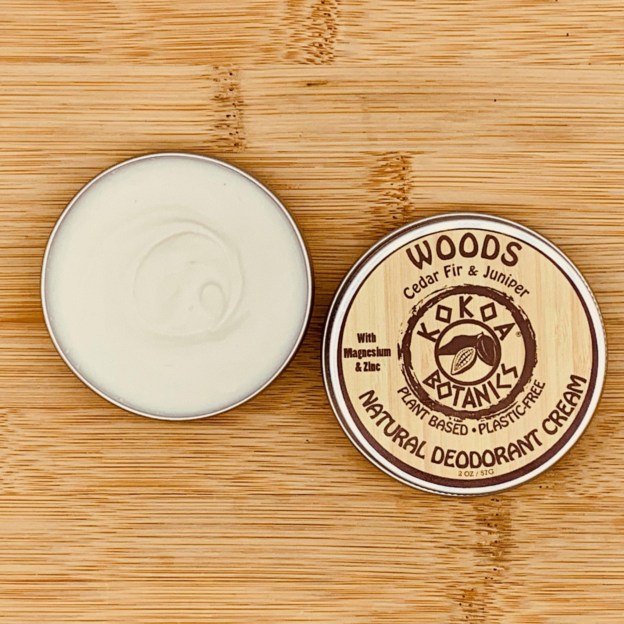 WOODS - Natural Deodorant Cream - Aluminum-Free - Vegan 2 oz - kokoabotanics