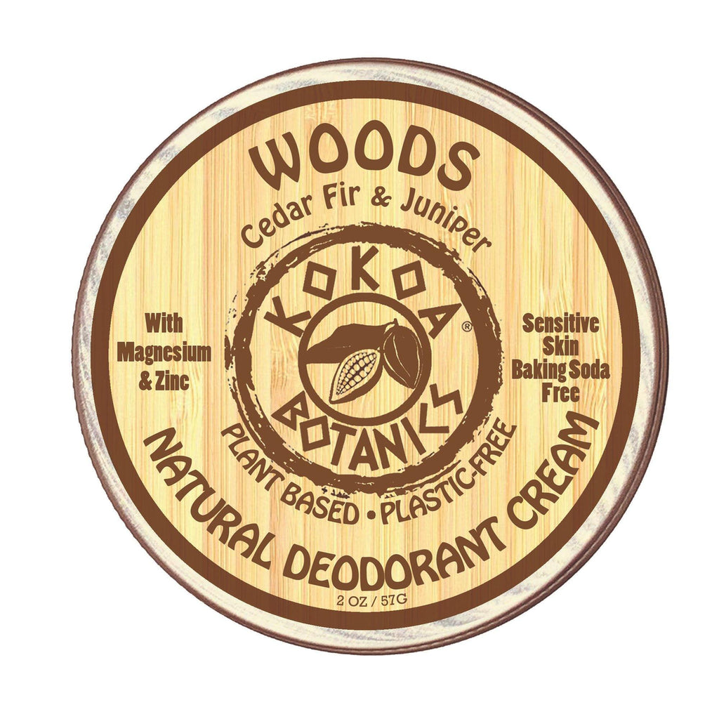 WOODS - Natural Deodorant Cream - Sensitive Skin – Baking Soda-Free 2 oz - kokoabotanics