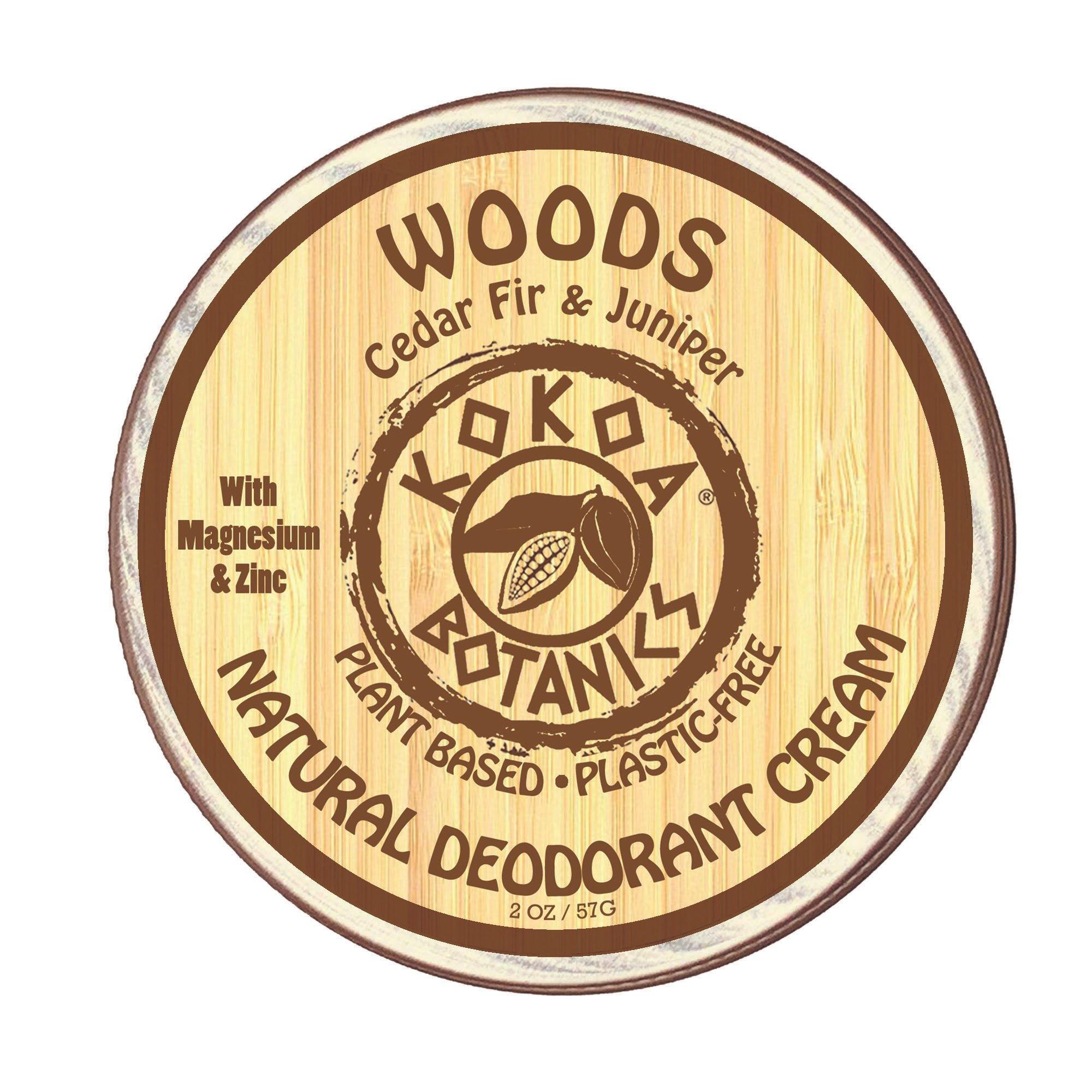 WOODS - Natural Deodorant Cream - Aluminum-Free - Vegan 2 oz - kokoabotanics