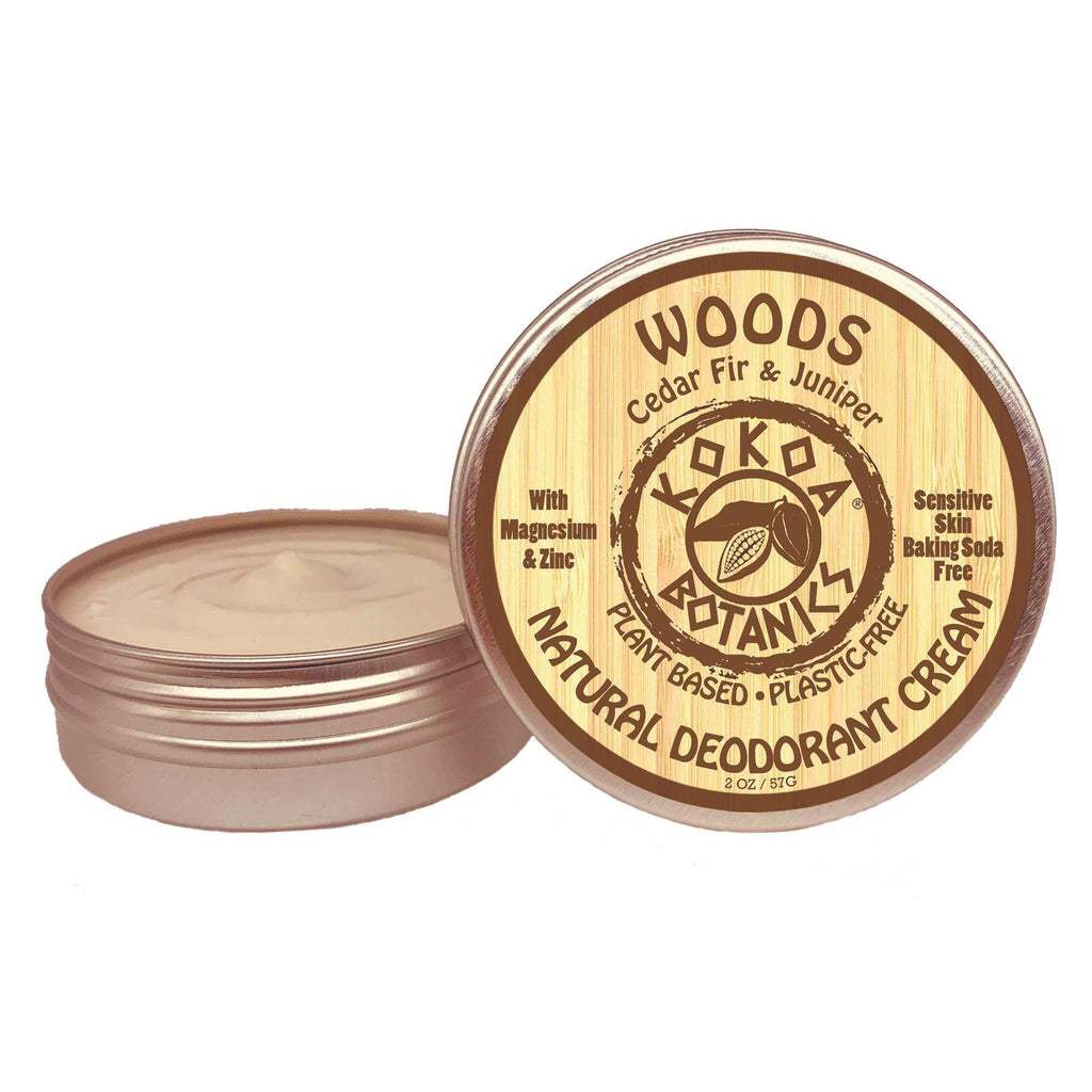WOODS - Natural Deodorant Cream - Sensitive Skin – Baking Soda-Free 2 oz - kokoabotanics