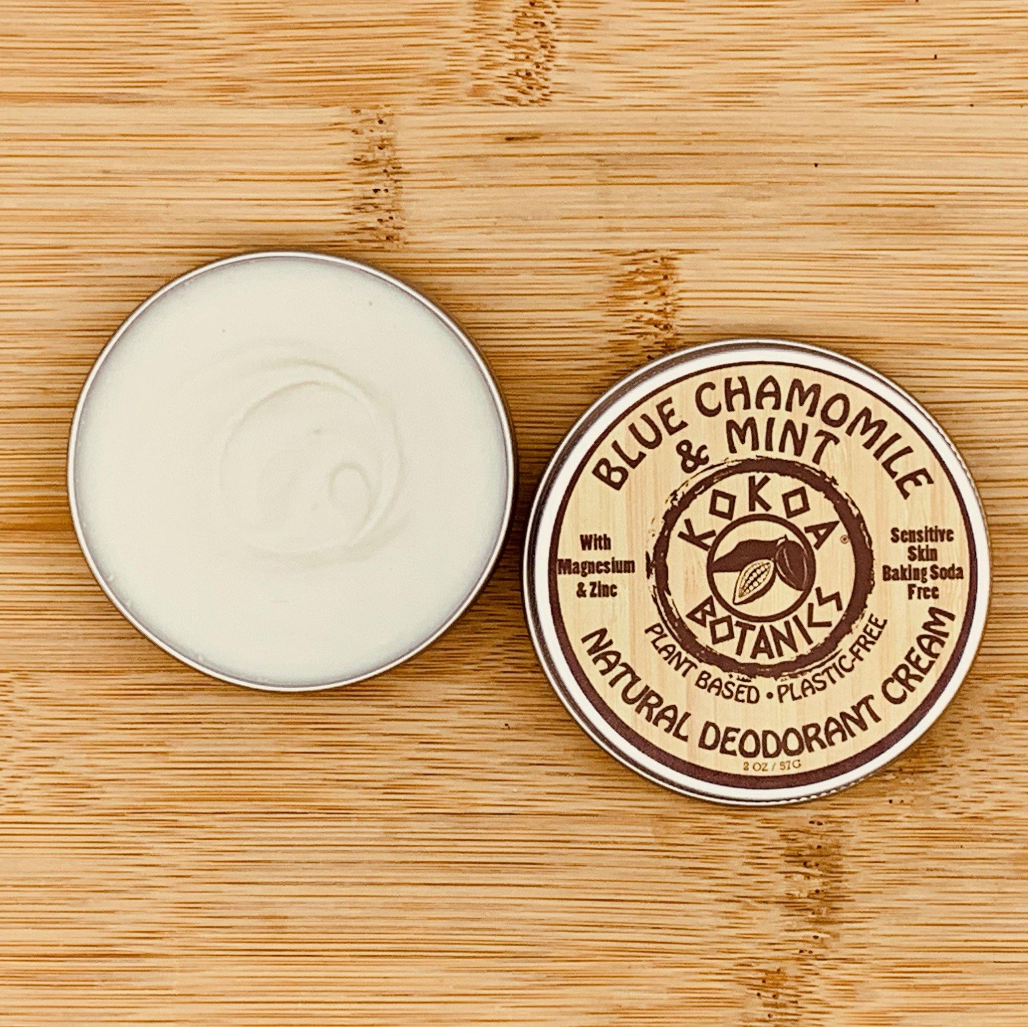 BLUE CHAMOMILE & MINT- Natural Deodorant Cream - Sensitive Skin – Baking Soda -Free  2 oz - kokoabotanics