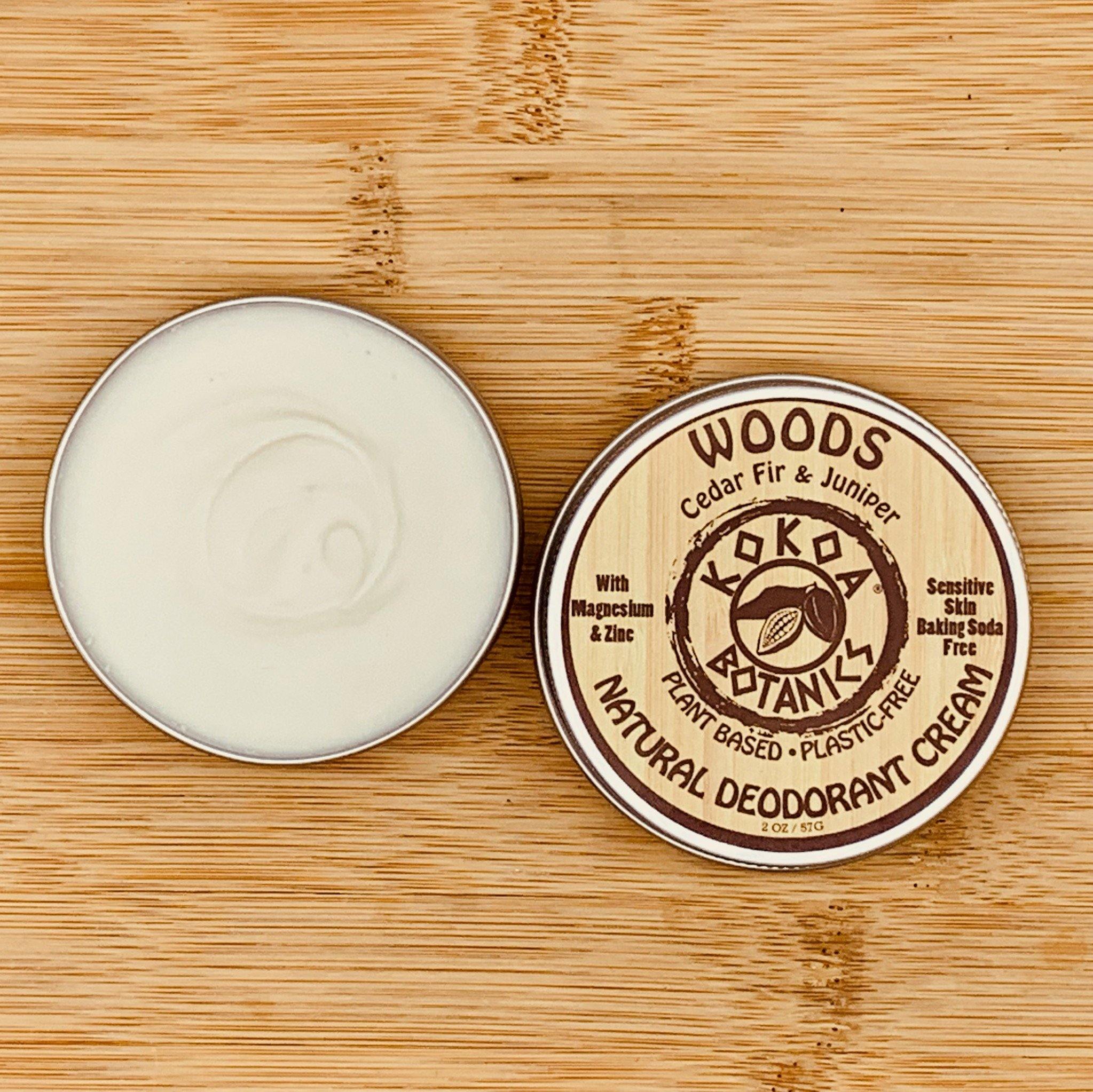 WOODS - Natural Deodorant Cream - Sensitive Skin – Baking Soda-Free 2 oz - kokoabotanics