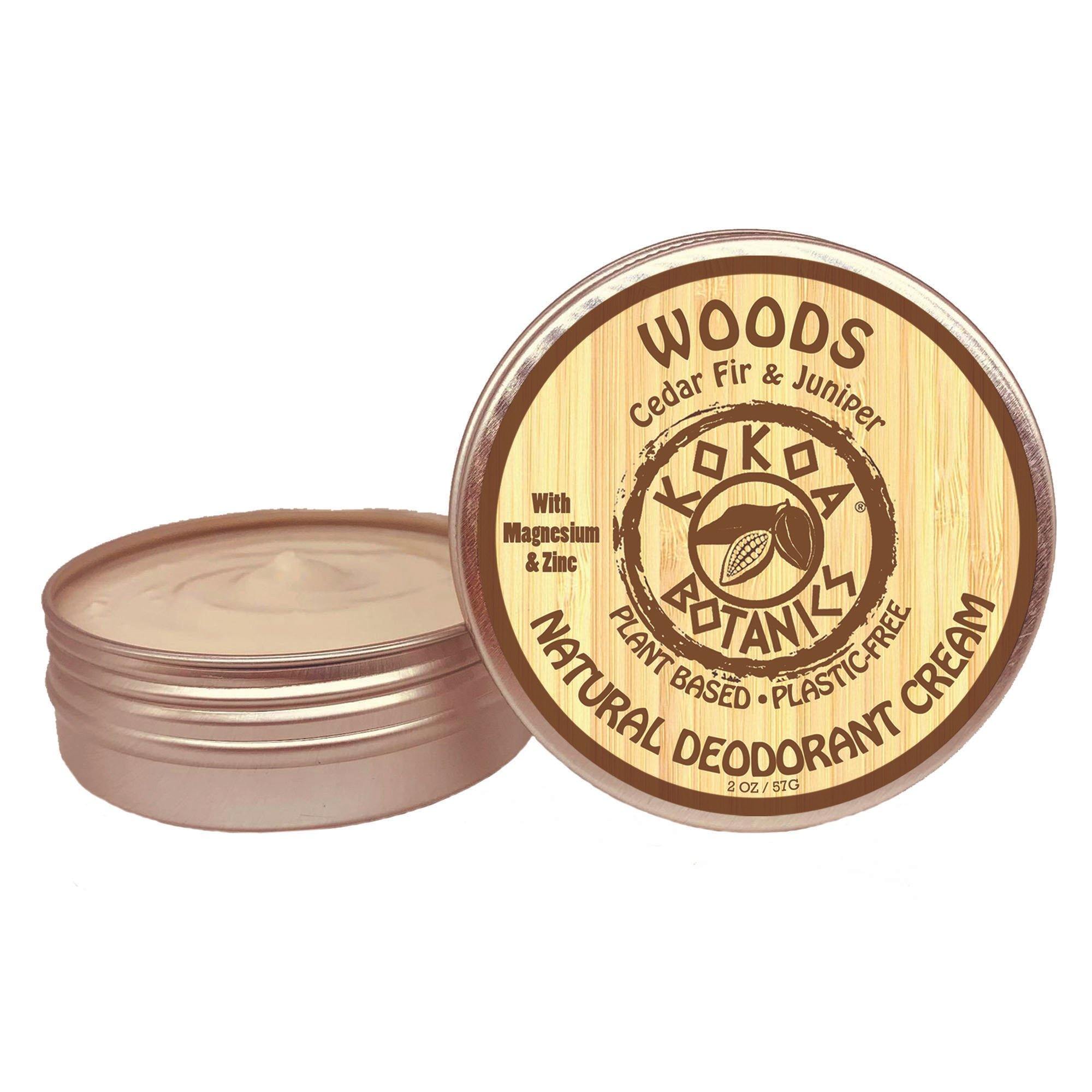 WOODS - Natural Deodorant Cream - Aluminum-Free - Vegan 2 oz - kokoabotanics